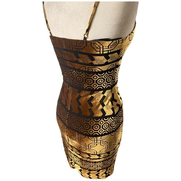 NWT NICHOLE MILLER BLACK/BRONZE VELVET BURNOUT AZTEC PRINT SPAGHETTI STRAP DRESS - Picture 8 of 16